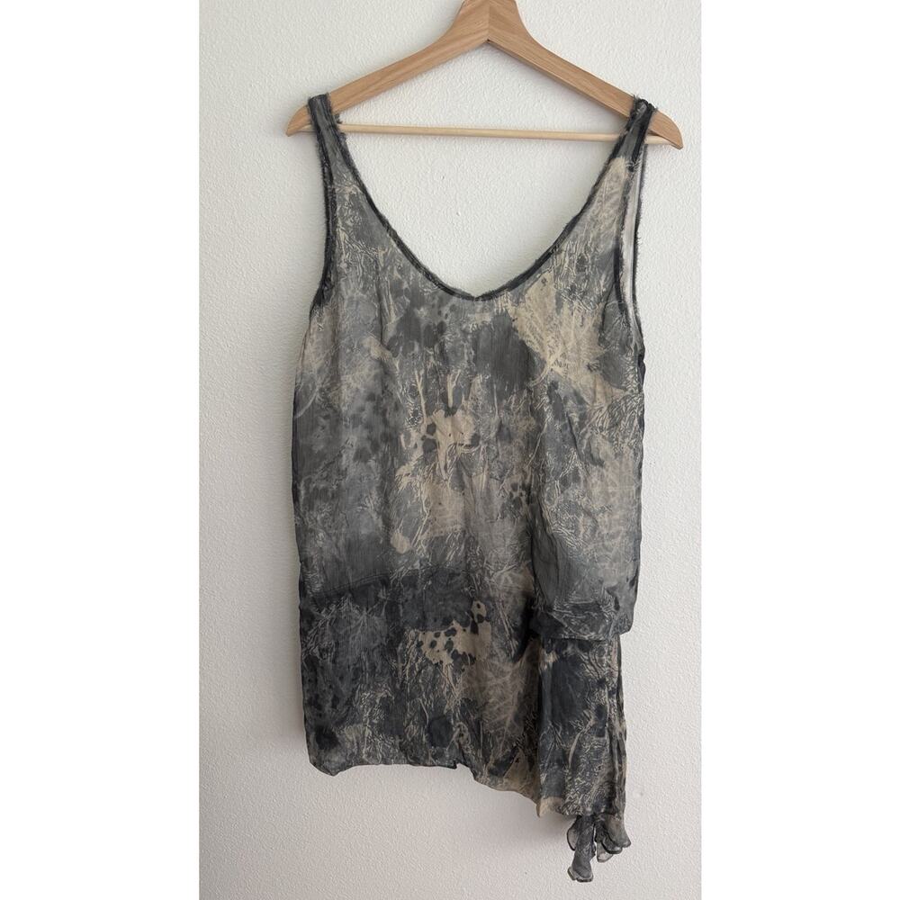 Zara Marble-Print Sheer Slip Tank Top in Gray and Cream